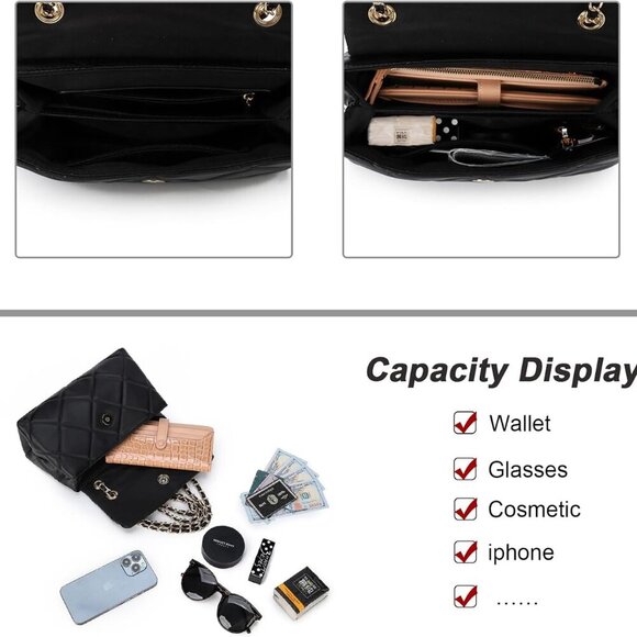 Quilted Crossbody Purses for Women Small Ladies Shoulder Bags with Chain Trendy - Picture 5 of 6